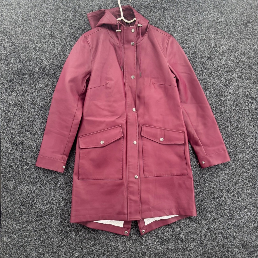 Levis Womens Hooded Rain Jacket Burgundy Polyurethane Mesh Lined Parka Small